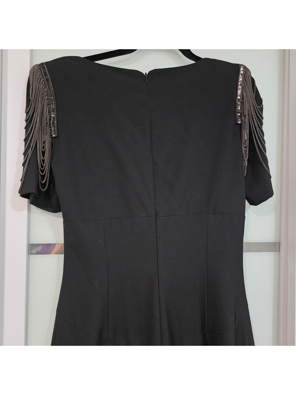 Black Halo Black Midi Dress with Chain Shoulder Detail - Picture 9 of 16